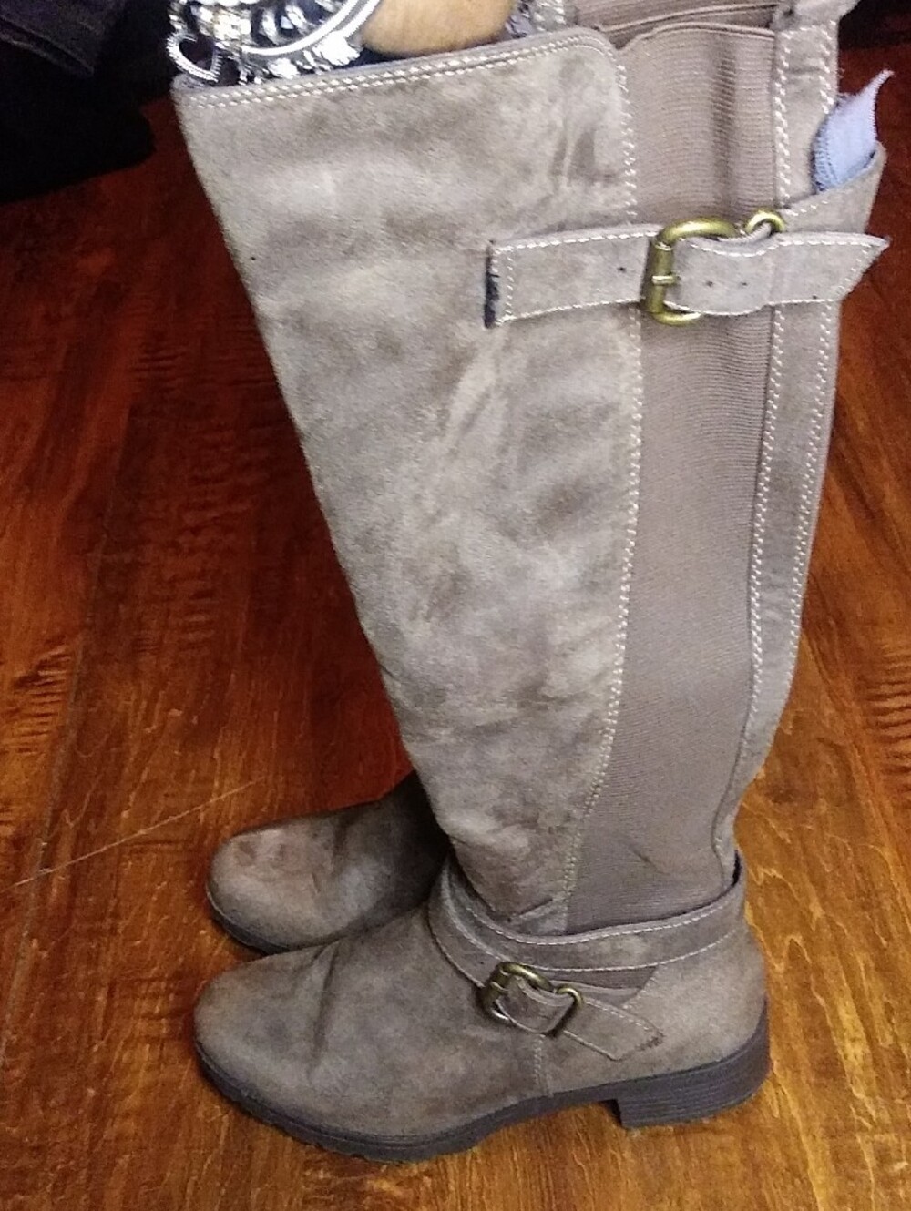Over-the-Knee Suede Riding Boots in Taupe